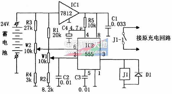 ne555构成的不间断电源蓄电池电压监控器--ne555 battery voltage