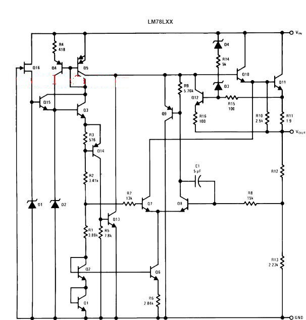 7805/78l05三端稳压器内部框图原理电路图