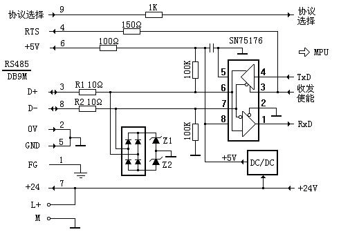 西门子s7-200plc内部s485接口电路图