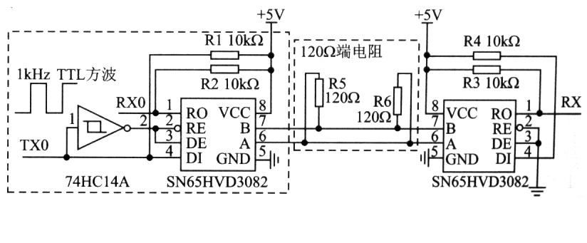 自动收发转换的rs-485接口电路及其测试电路图