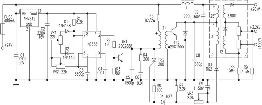 24v供电crt高压电源电路图