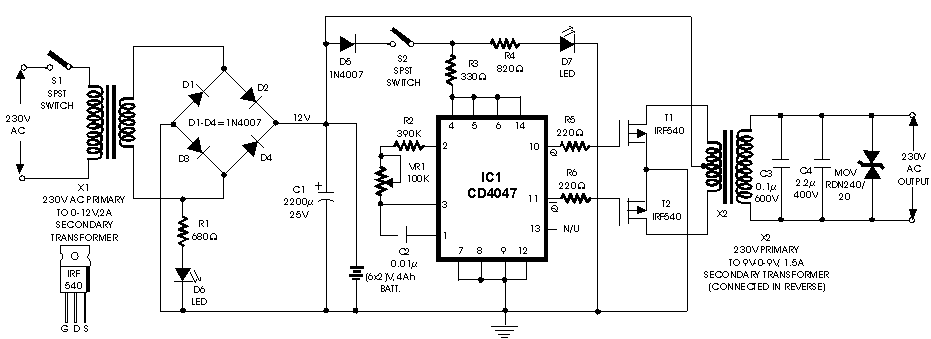 直流12v变ac220v逆变电路图