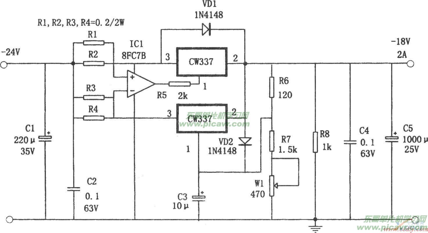 并联扩流的18v2a电源电路图