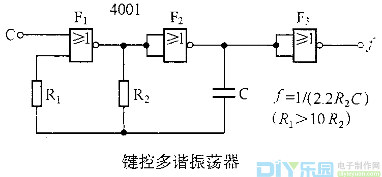 利用4011构成简易多谐振荡器