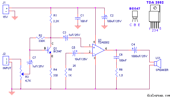 tda2002音频放大器电路原理图