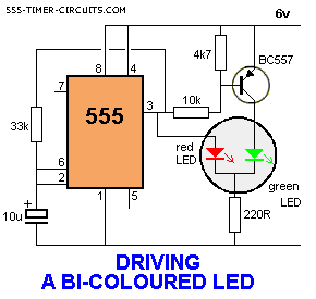 这是一个ne555双色led闪烁电路.ne555工作在方波输出状态.