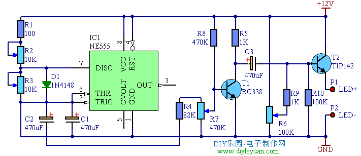 用ne555制作的led呼吸灯电路