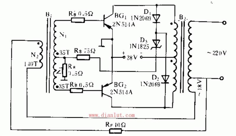 本电路是一个500w双变压器晶体管逆变电源电路