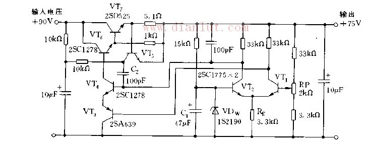 简易化标准互补差动放大器的稳压电源电路图