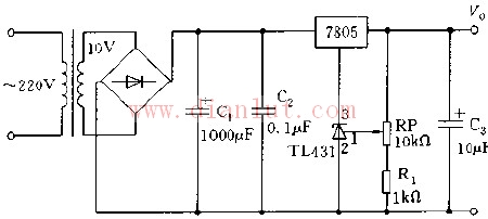 利用tl431与7805构成可调稳压电源电路