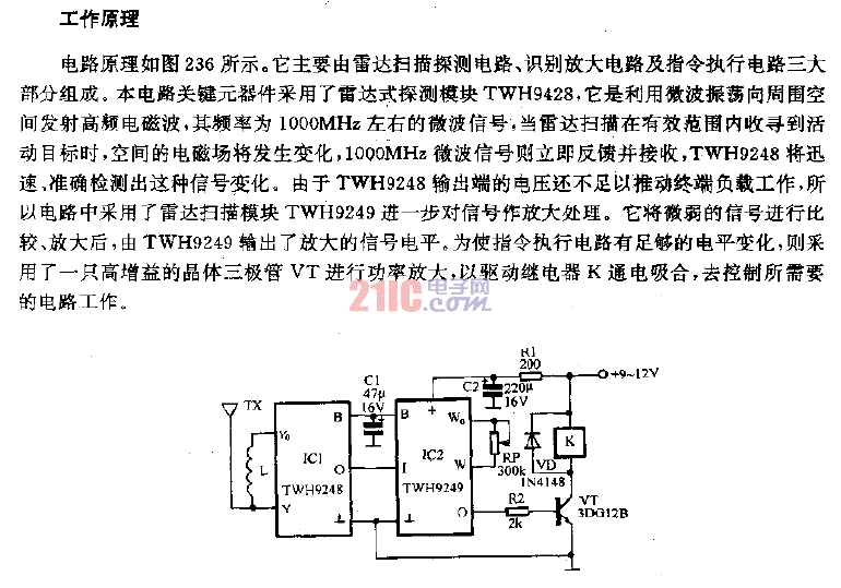 雷达扫描式人体接近开关及应用电路图