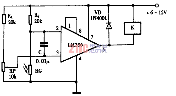 巧用lm386作光控继电器电路图