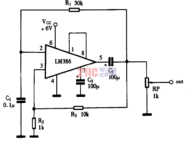 巧用lm386作方波发生器电路图