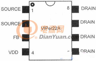 viper22a芯片引脚排列如图1所示.