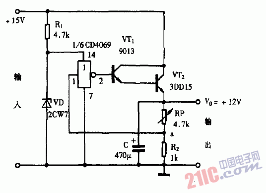 巧用cd4069作稳压电源电路图