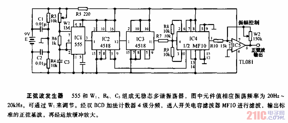 555电路组成的正弦波发生器电路图