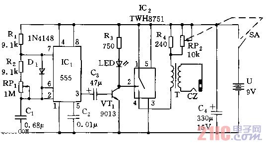 555简易电子按摩器电路图
