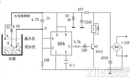 一款水位自动控制器电路图