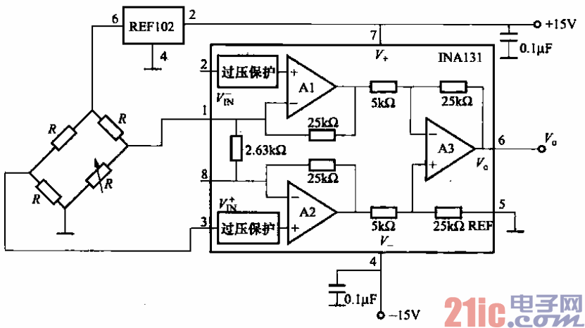 电桥测量放大电路原理及电路图