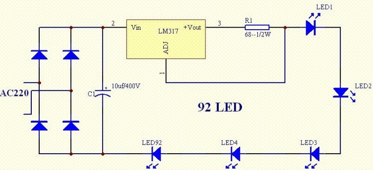 利用lm317的led恒流源电路图