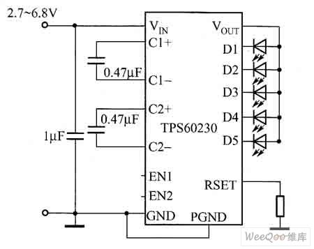 驱动5个白光led的应用电路图