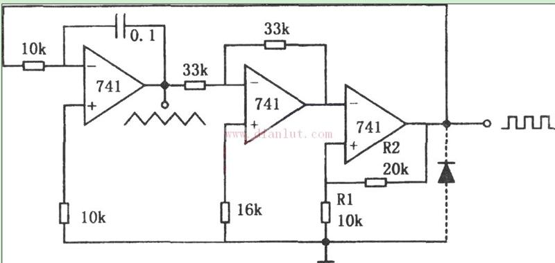 由741构成的低频多种波形发生器电路