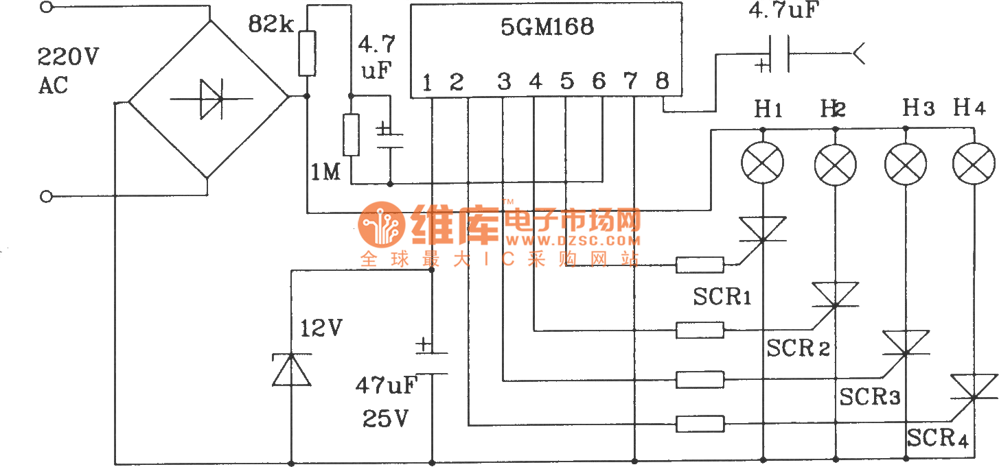 5g168节日彩灯控制集成电路典型应用电路-控制电路