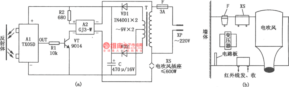 家用自动干手器电路图遥控电路