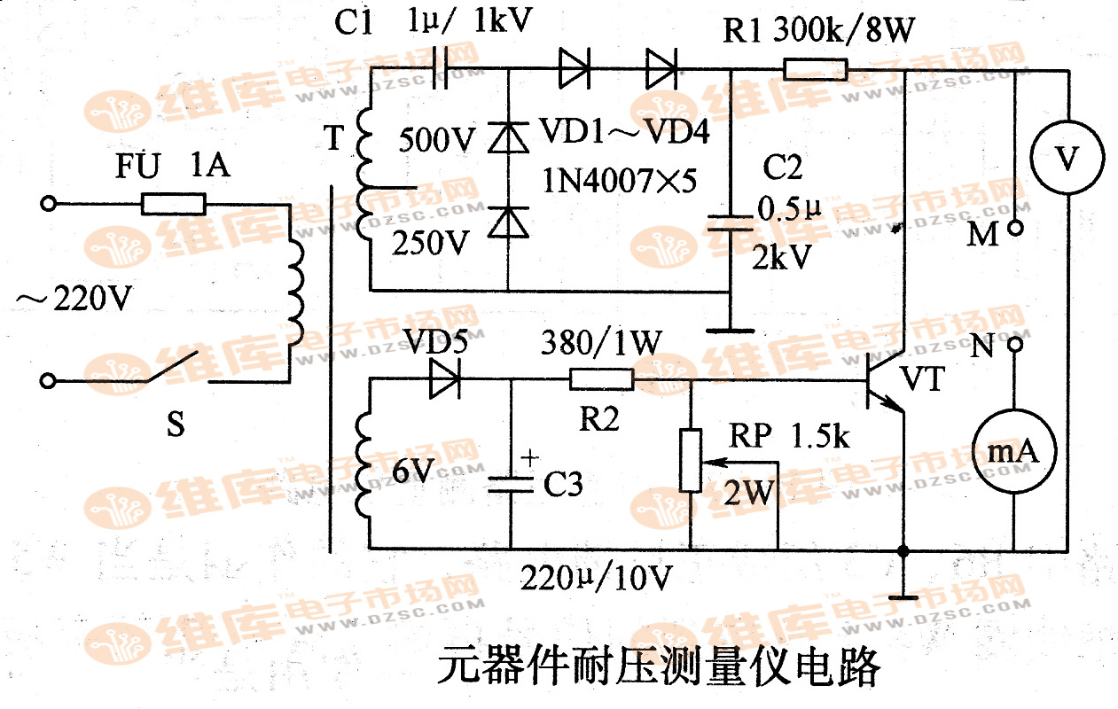 元器件耐压测量仪电路-检测电路