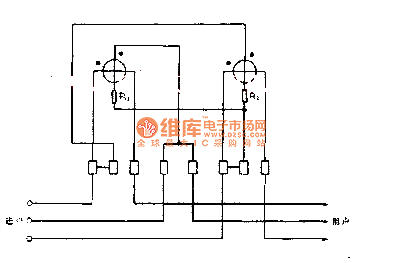 三相无功电度表具有60度相角差的二元件正弦表接线电路图