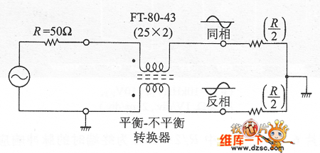 使用平衡-不平衡变压器的宽带平衡输出电路图