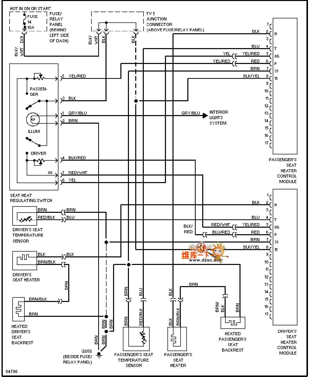 1995捷达座椅加热电路图