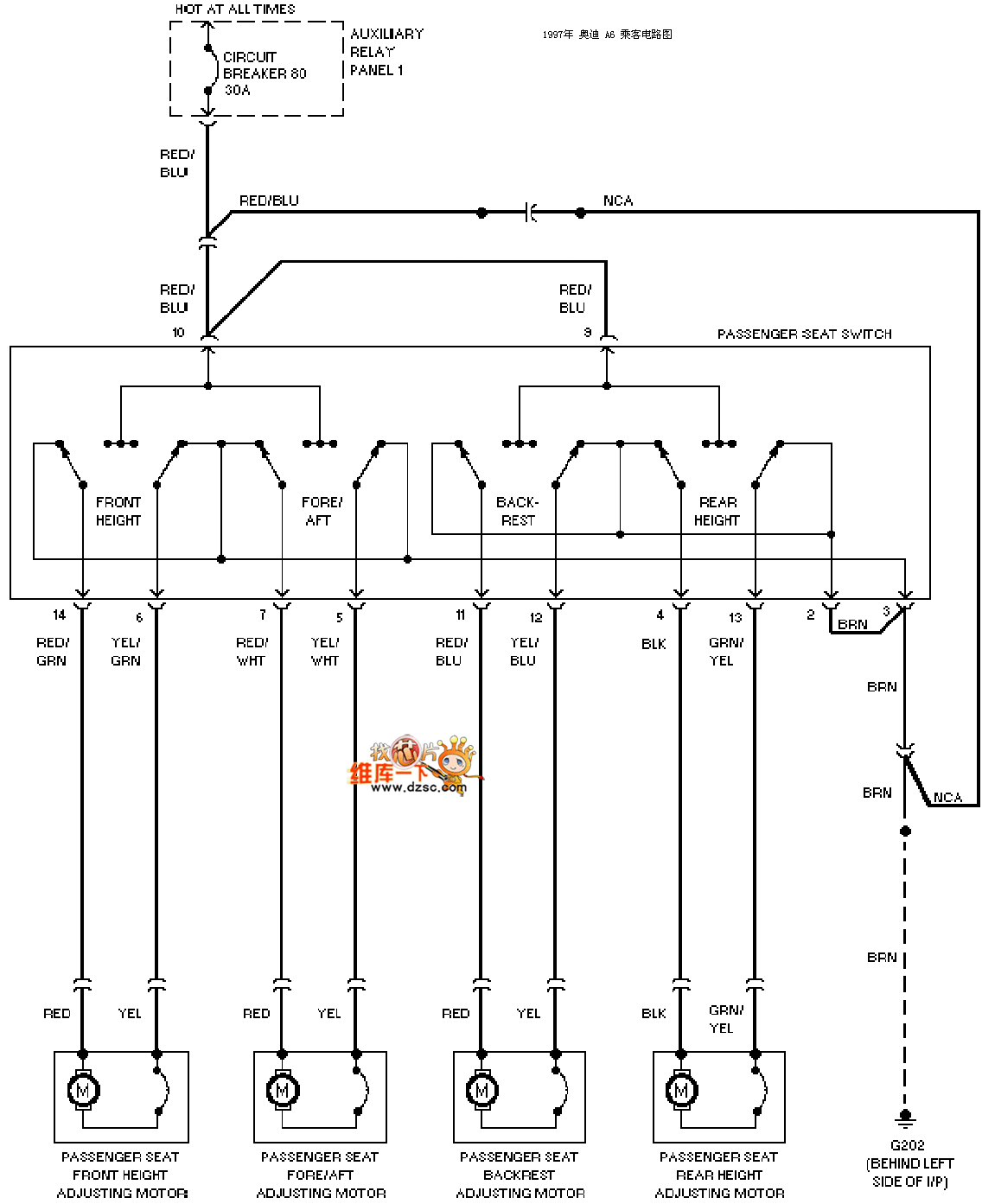 1997奥迪a6乘客侧座椅电路图