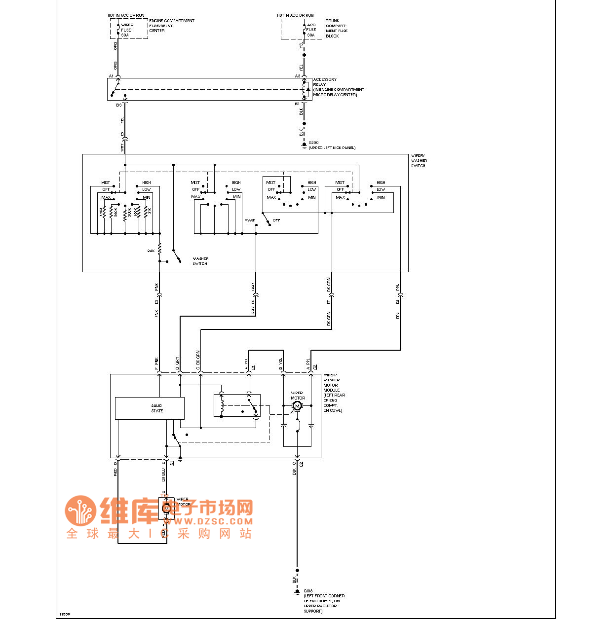 凯帝拉克雨刮清洗器电路图(无下雨感应)