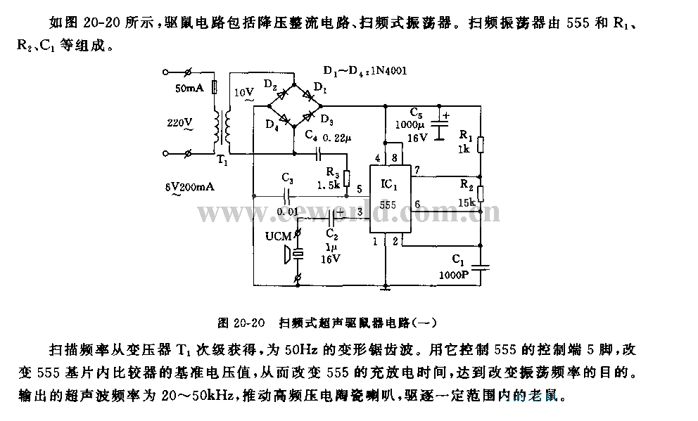 电路图 555电路 555扫频式超声驱鼠器电路一)   本页面信息由华强电子