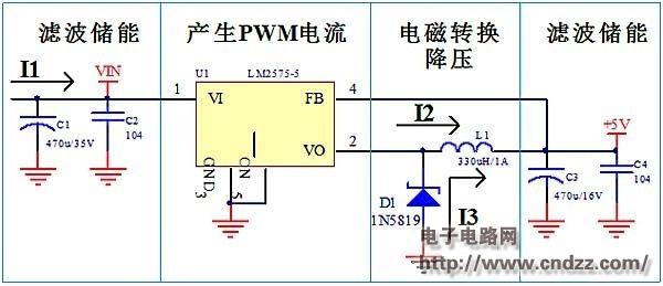 图三 lm2575开关电源电路原理图