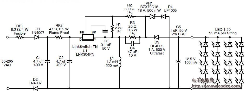 1.25w非隔离恒流led驱动电源的电路设计