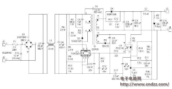 采用top245y设计的30w适配器,附电路图,物料清单,规格
