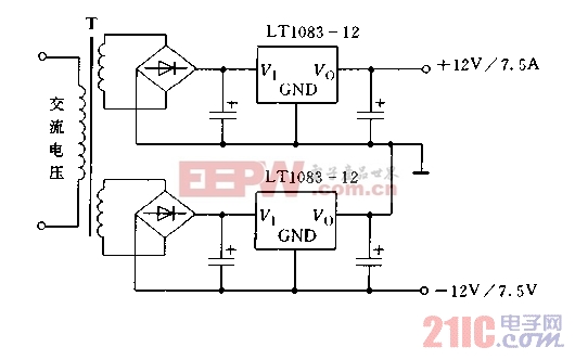 lt108构成负输出 -12v电源电路图