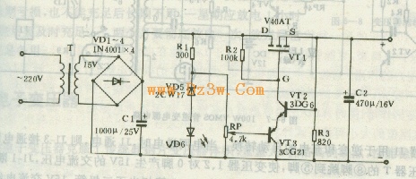 功率场效应管作调整管的稳压电源电路图