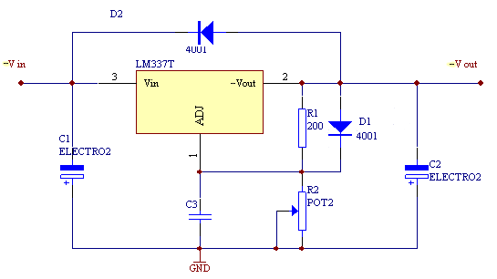 基本的lm337稳压电源电路 负电压输出型图3 完整的lm317稳压电源电路