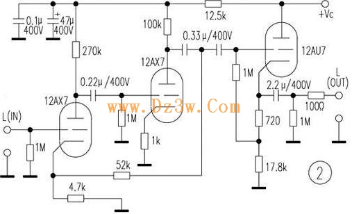 电路),这时左右声道各用一只12ax7与12at7放大(外围电阻稍作调整),其