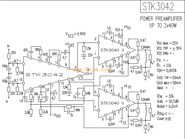 stk3042组成的240w功放电路图