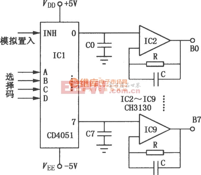 cd4051,ch3130组成的多通道解调器电路图