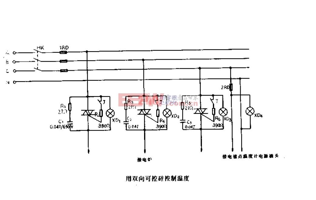 用双向可控硅控制温度电路图