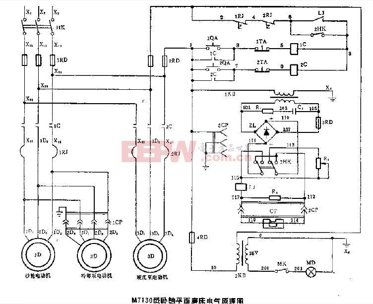 m7130型卧轴平面磨床电气原理图