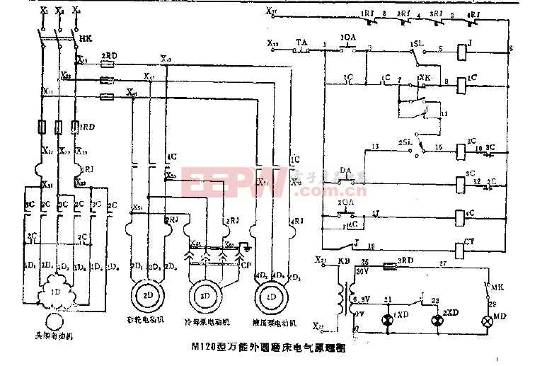 m120型万能外圆磨床电气原理图