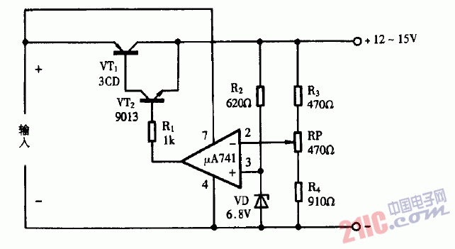 巧用ua741作稳压电源比较放大器电路图