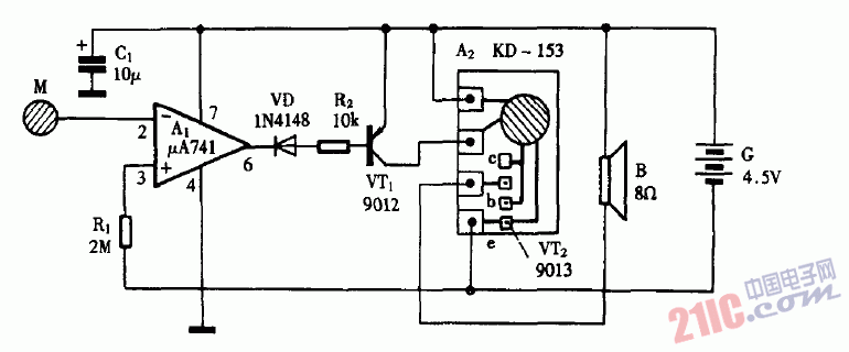 巧用ua741作触摸式叮咚门铃电路图