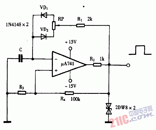 巧用ua741作tc矩形波振荡器电路图